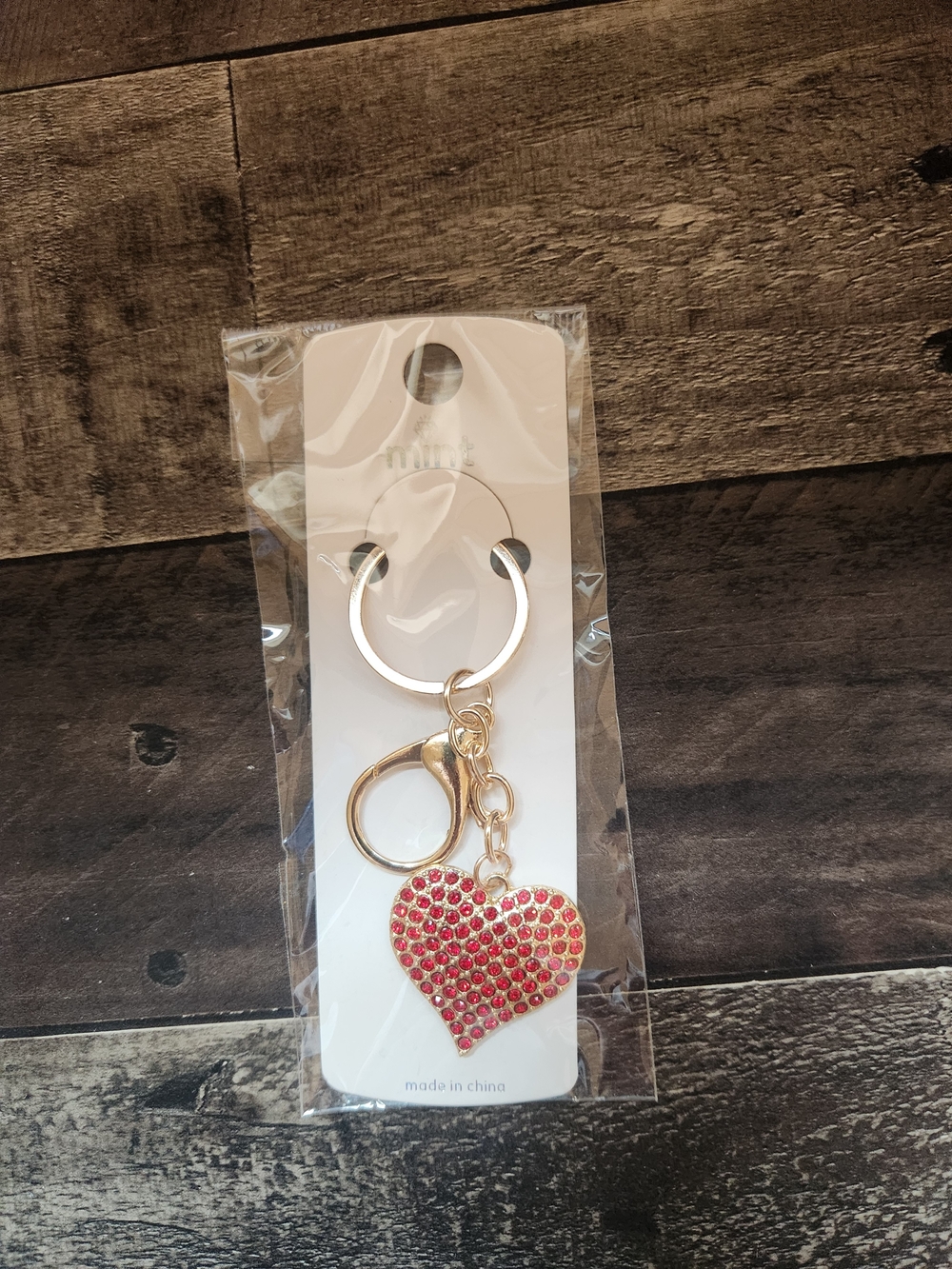 Gold Keychain with Red Crystal Heart Charm - Women's Accessories